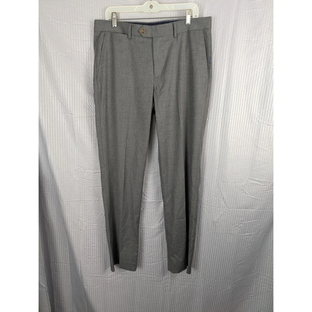 Cremieux Mens Grey Flat Front Dress Pants Trousers 34x32 Tailored Fit